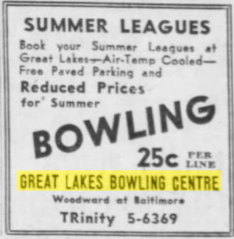 Great Lakes Bowling Centre - June 1955 Ad